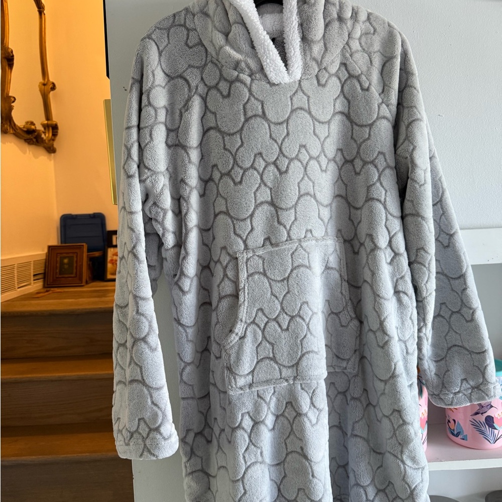 Cozy Gray Mickey Hooded Robe Sherpa